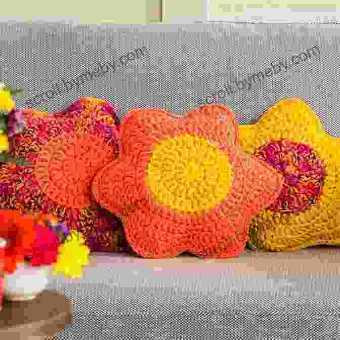 Vintage Style Living Room Featuring Crochet Flower Pillows As Decorative Accents On A Sofa And Armchair Flower Pillows Vintage Crochet Pattern